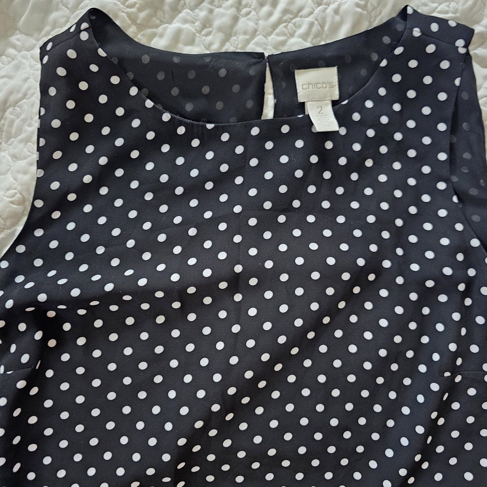 Chico's Black Tunic Tank Top with White Polka Dots Sz 2 12-14 - Picture 4 of 11